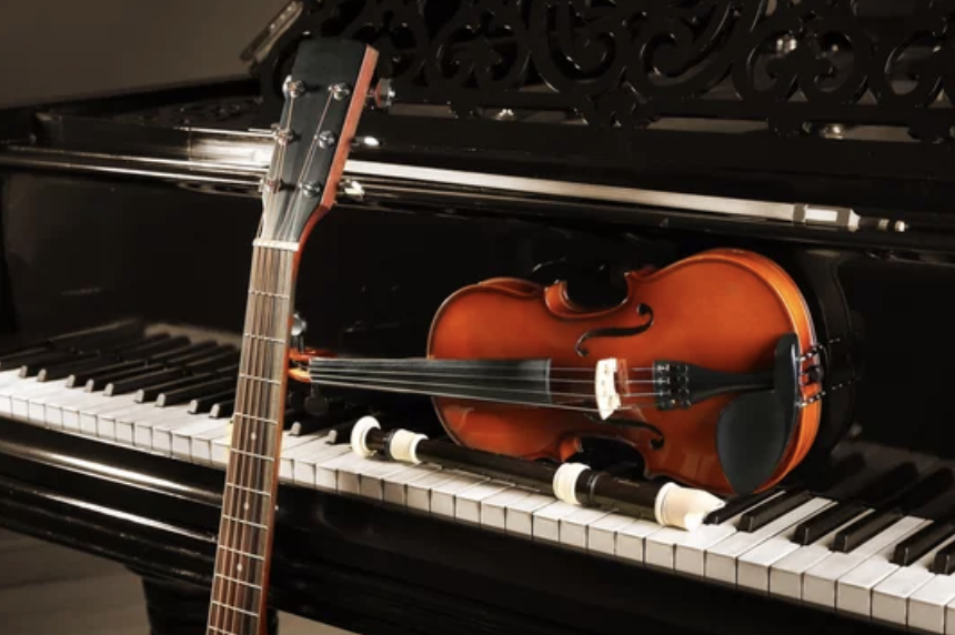 Piano with violin, recorder and guitar